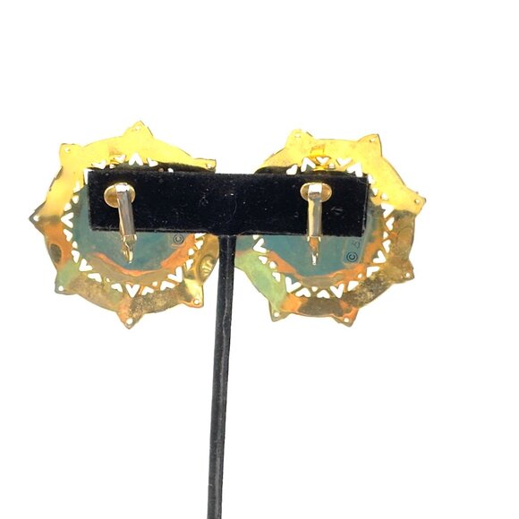 1980s Edgar Berebi XL Enamel Earrings — Art Nouveau Revival — Vibrant Colorway - Picture 3 of 10